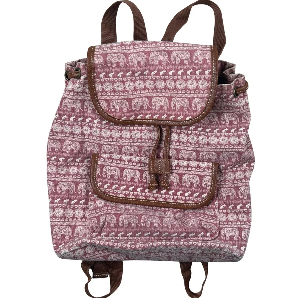 Elephant Print Backpack Purse Small/Medium Pink Boho‎ Festival Hippie